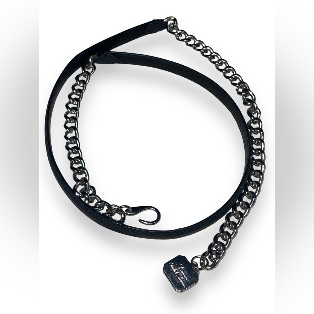 LAUREN Ralph Lauren Women's Logo Charm Chain Skinny Belt 412523124 Black/Silver